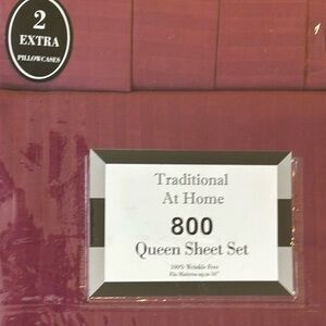 Traditional At Home 6pc Queen Sheet Set red plum embossed stripes